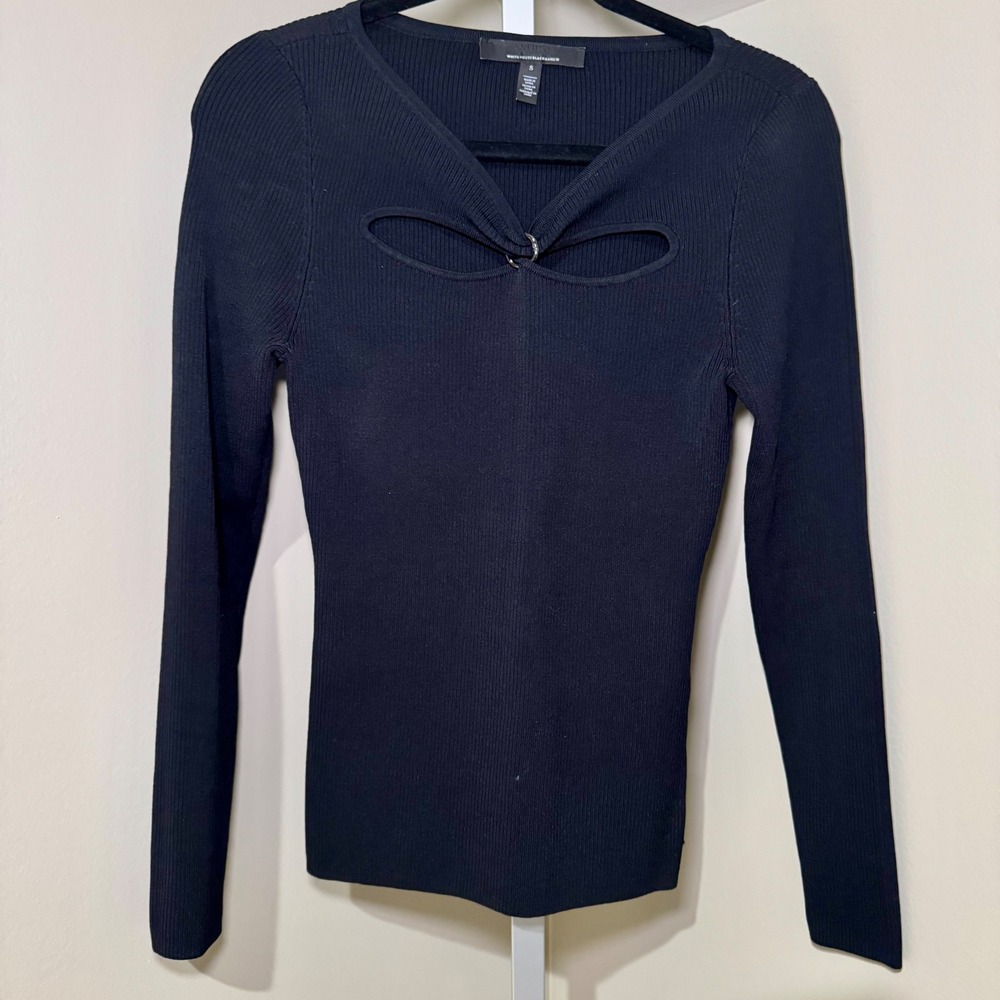 White House Black Market Black Ribbed‎ Cutout Detail Long Sleeve Sweater Size S